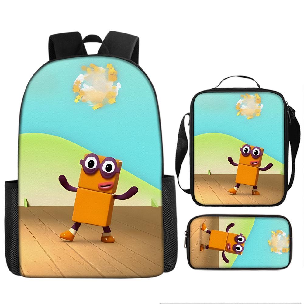 Digital Building Block Numberblocks School Bag Large Capacity Polyester Backpack Satchel Bag Pencil Bag Backpack Three-Piece Set