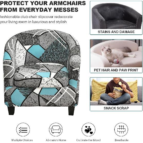 ele ELEOPTION Stretch Club Chair Slipcover 2-Piece Tub Chair Cover Non Slip Furniture Protector with Elastic Bottom Super Soft Couch Cover for Hotel