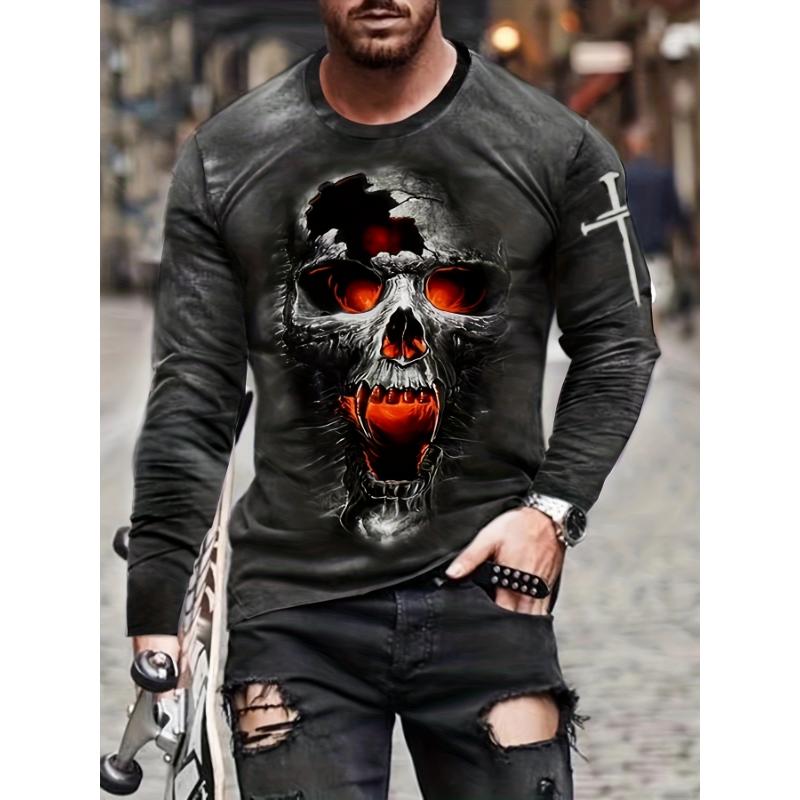 Modisches Herren Rundhals Langarm 3D Lässiges Farbprint Lässiges Langarm Rundhals T-Shirt