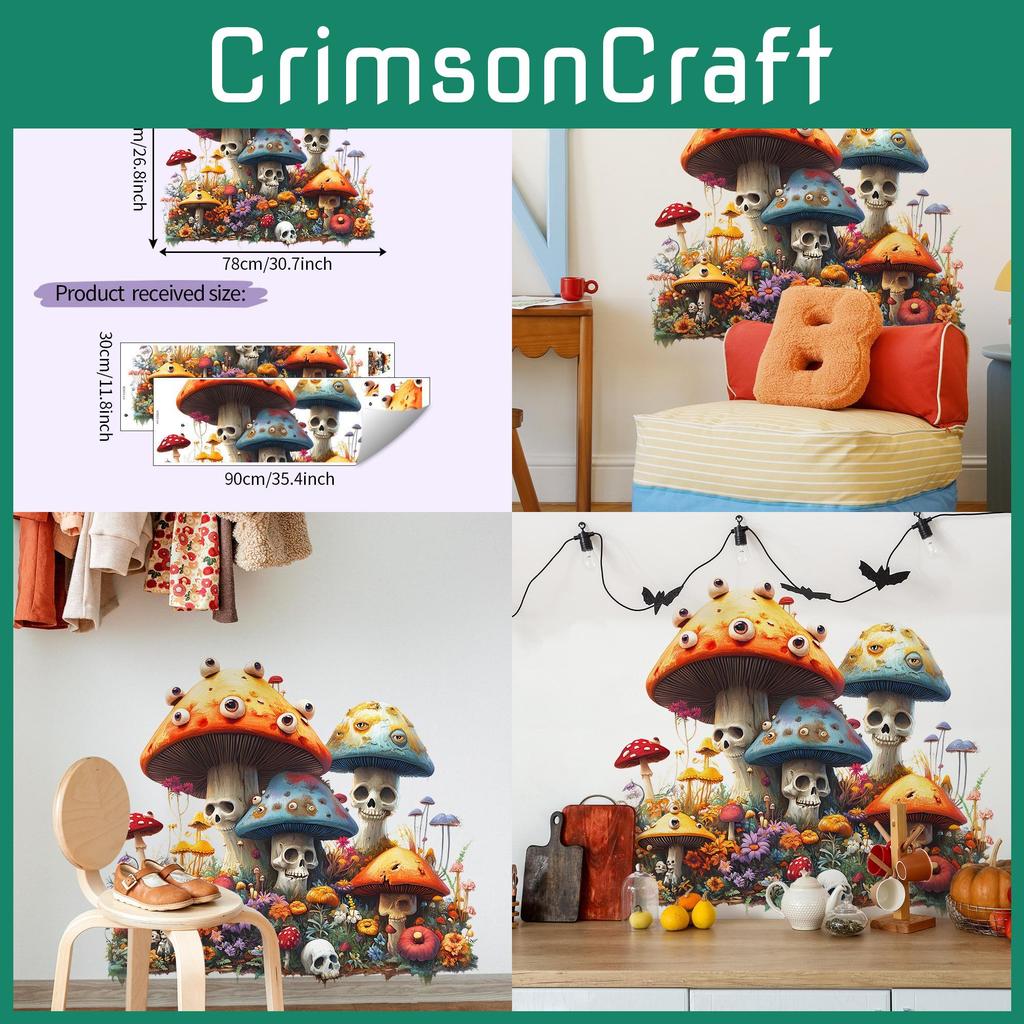 Halloween Scary Mushroom Skull Eye Beads Bedroom Home Decor Wall Stickers
