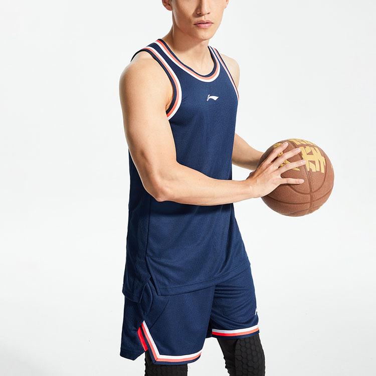 Li Ning Sports Basketball Series Casual Breathable Basketball Competition Suit Men Sportswear Guangdong-Blue AATR009-1