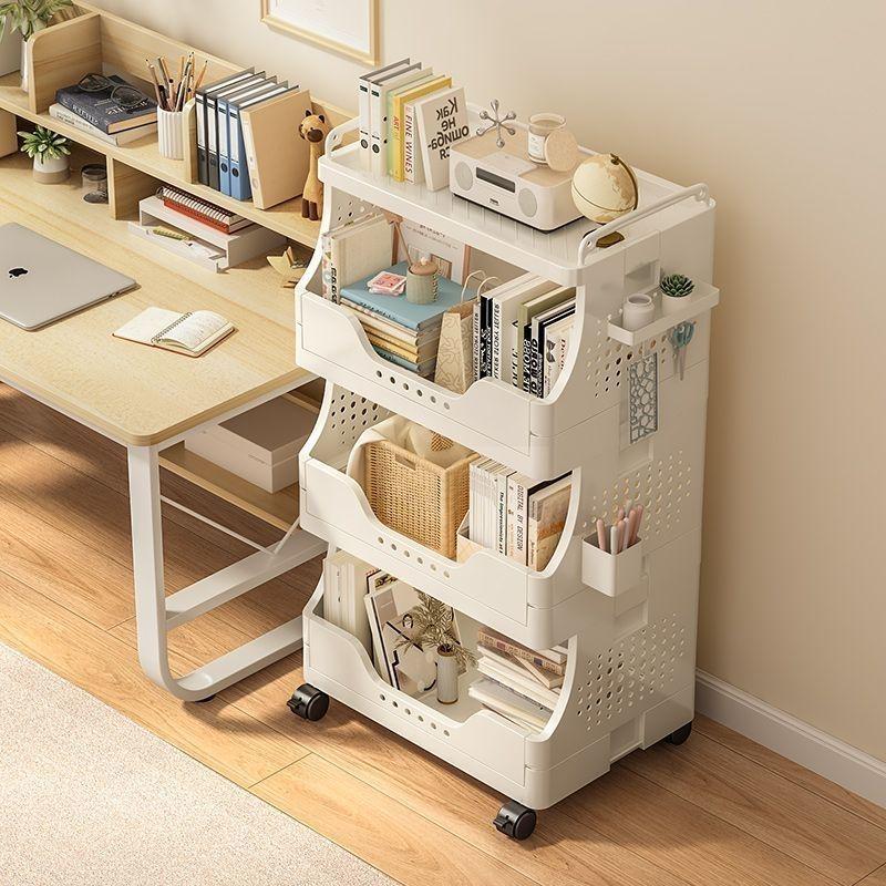 Foldable Pegboard Storage Rack - No Assembly, Small Trolley Bookshelf for Home, Floor, & Snack Storage