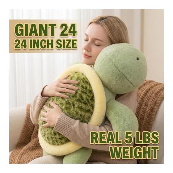 Plush Large Turtle Weighted Body Pillow Cute Stuffed Animal Chewy Hug Pillow Comfortable Fluffy Fluffy Funny Birthday Gift Celebration Christmas