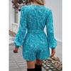Women's Printed Long Sleeve High Waisted Strappy Jumpsuit Shorts