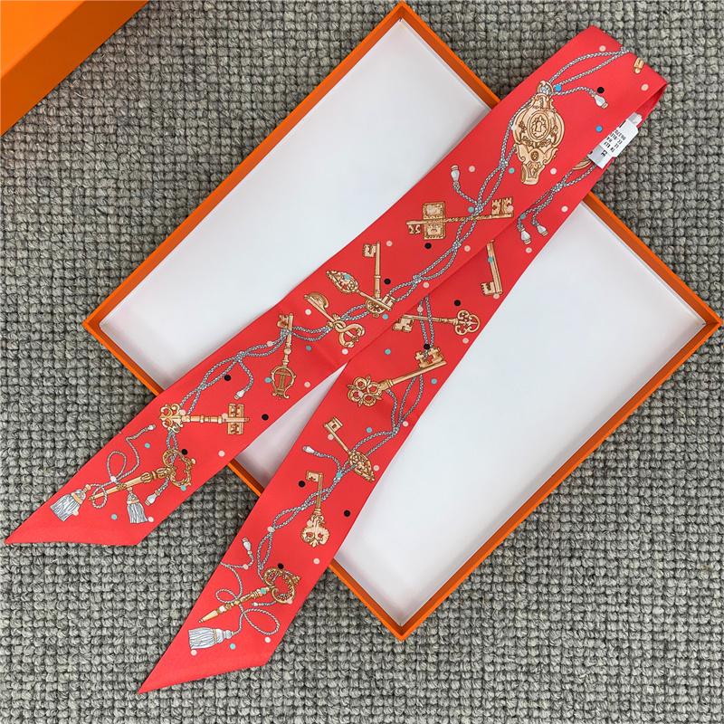 

POBING Wheel Print 18m/m Twill Silk Scarves Women Luxury Brand Scarf Bag Ribbons Tie Head Scarf Small Long Skinny Scarf 86*5CM 5CM x 86CM