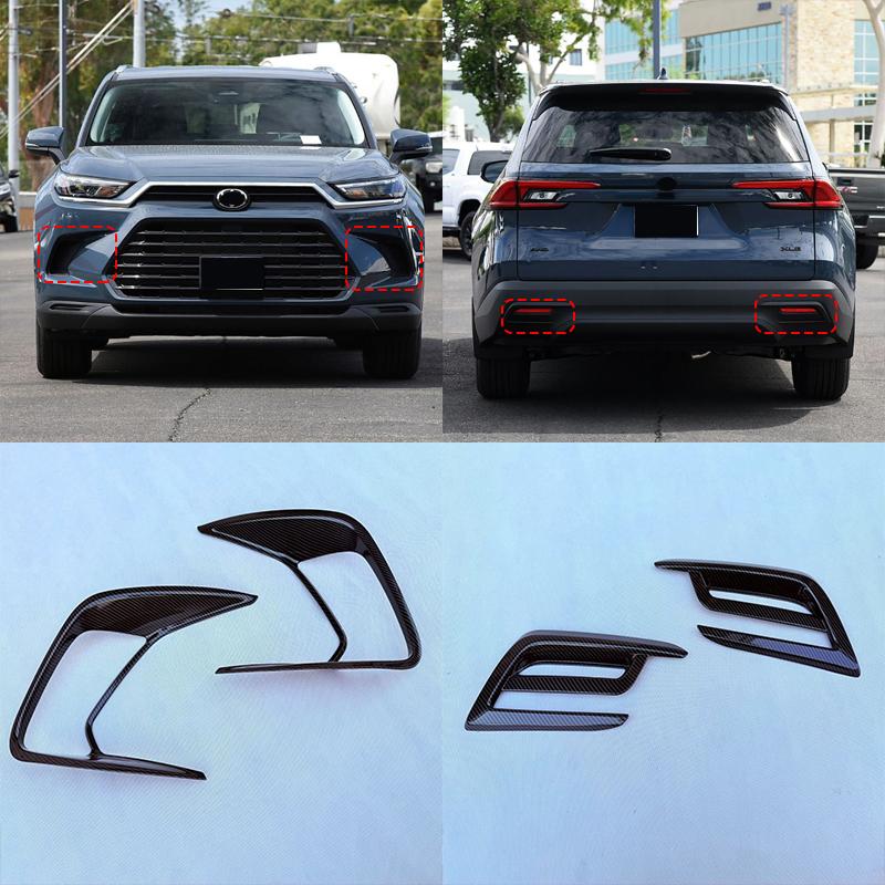 For Toyota Grand Highlander 2024 2025 ABS Carbonfiber Front Rear Fog Light Cover Exterior Bumper Lamp Trim Molding Garnish Frame