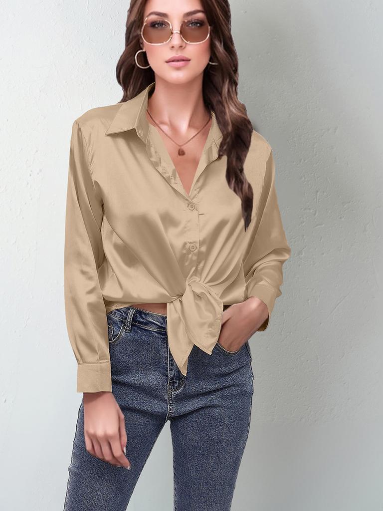23 Colors 7 Sizes Ready Stock Satin Shirt Women Silk Satin Long Sleeve Shirt New Style Women's Clothing
