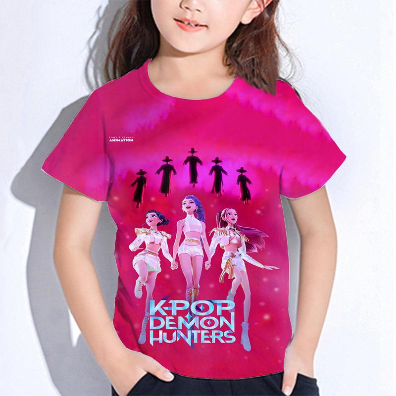 Sommer Huntrix Jente Kpop T-skjorter Barn Demonjegere T-skjorte Zoey Rumi Mira Gutter Jenter Kortarmede Topper Løs O-hals Barneklær