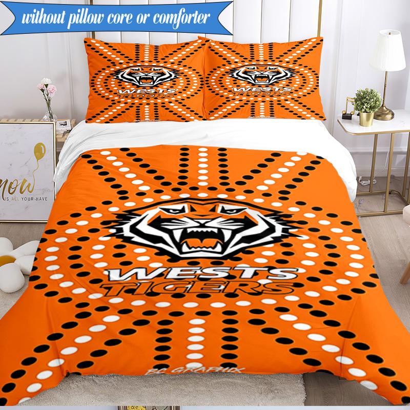 3PCS Wests Tigers Roar Strength And Pride Bedding Set 2D Printing (Includes 1 Duvet Cover + 2 Pillowcases Coreless), Bedroom decor,Fan gift
