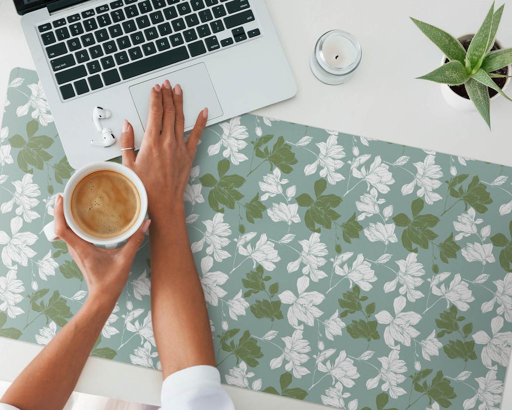 Decorative Desk Mat with Graphic Floral Leaf Pattern 100x50 cm