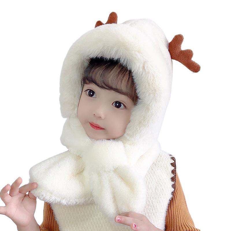 Winter Children's Hats Boys and Girls Scarves Integrated Plush Hats Cute Baby Antlers Fleece Ear Hats Tide