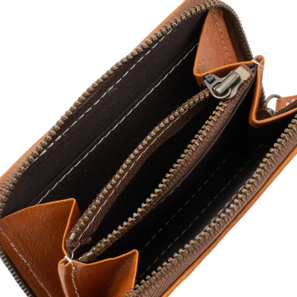 [e-mono] Genuine Leather Coin Purse with Skimming Prevention, Tochigi Leather, Men's Coin Case with Round Zipper, Women's Cowhide Leather, Handmade