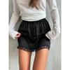 Summer New Lace Trim Tie-Back Satin Skirt Drawstring Mini Skirts For Woman Casual Women Clothing