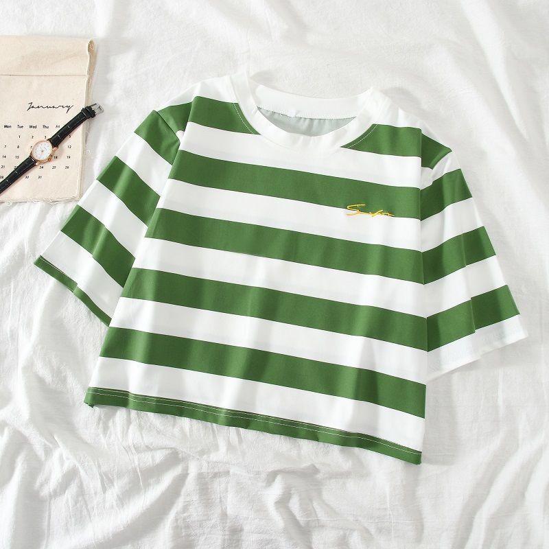 

Women s Striped Short Sleeve Cropped T-shirt - College Style 2026 Trend S for 60-85 lbs