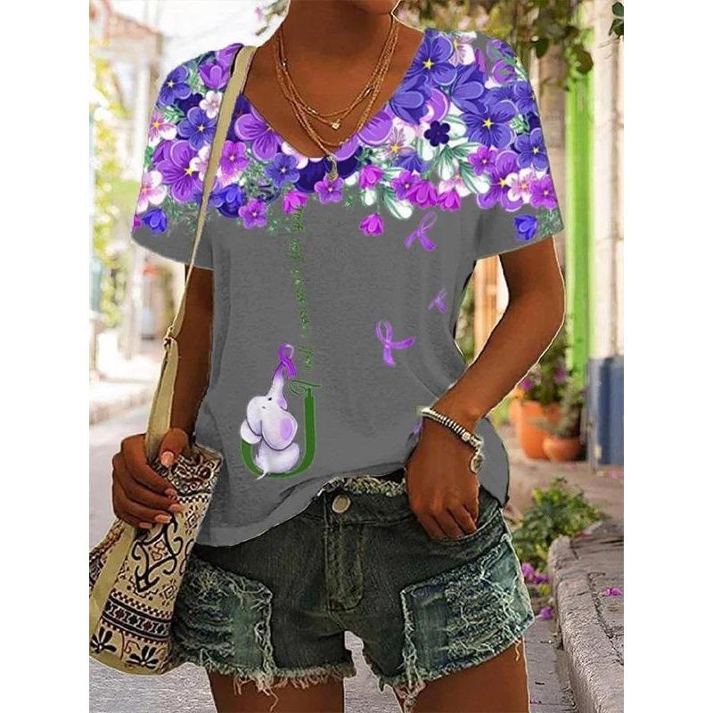 Women Tshirt Summer Colorful Print Gradient Clothing V Neck Short Sleeve Animal Tops Streetwear Fashion Oversized Girls T-Shirts
