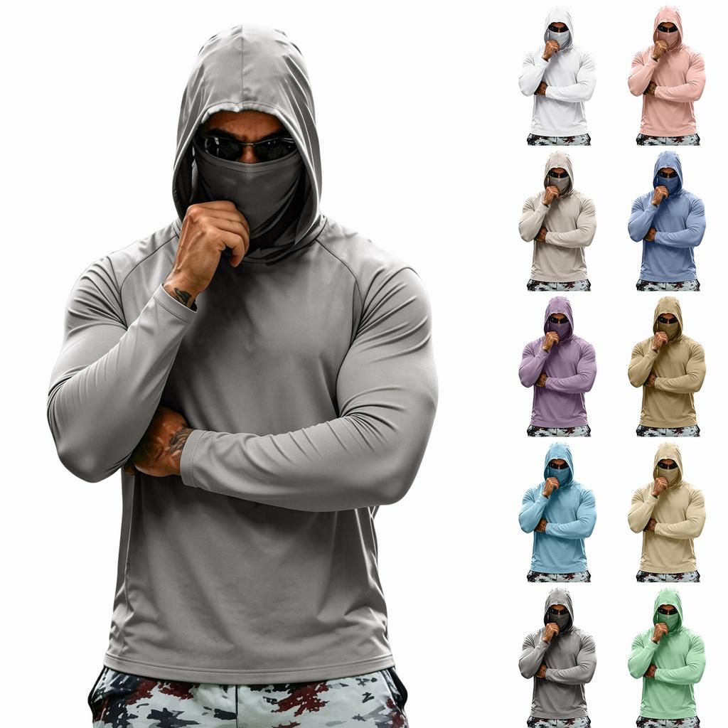 Men's Summer Quick-dryingLong-sleeved T-shirt Sun ClothingFishing FitnessSports Hded Long-sleeved Tp