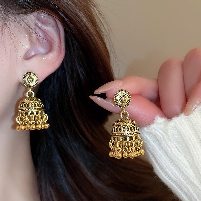 Богемные Ретро Круглые Полые Серьги: Этнический стиль, Элегантный подвесной дизайн для женщин.