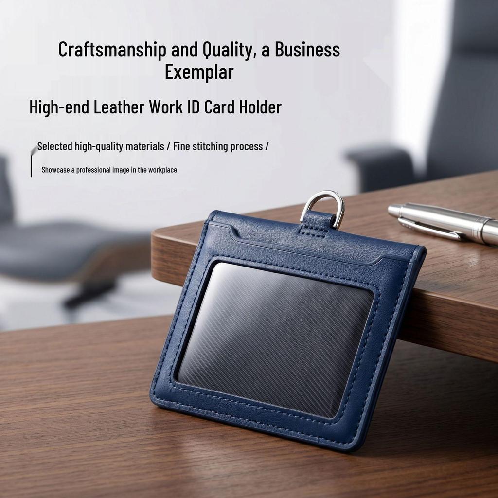 Leather Work ID Badge Holder with Foldable Magnetic Closure