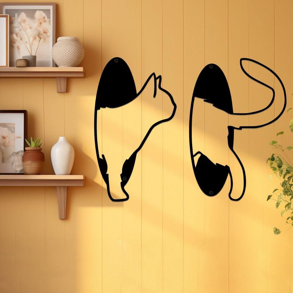 2Pcs/set Iron Art Cat Hanging Pendant Handmade Cat Wall Hanging Ornaments Office