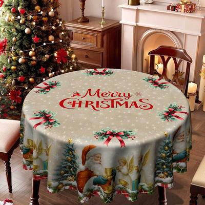 Christmas Round/Square Table Cloth, Santa Claus Snow Pattern, Table Decoration Cloth, Festive Atmosphere