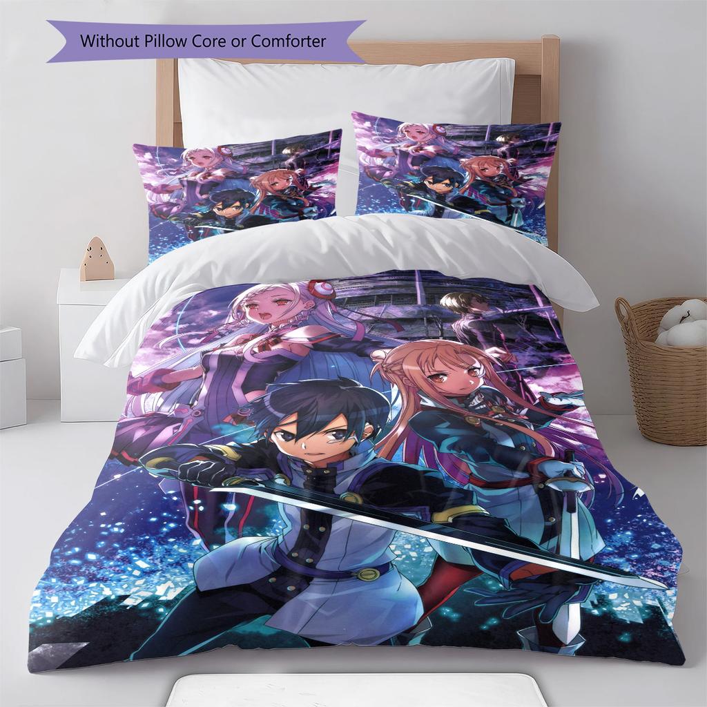 Sword Art Online Muster Bettwäsche-Set Bettbezug Kissenbezug Heimdeko Geschenk (1 Bettbezug + 2 Kissenbezüge, ohne Füllung)