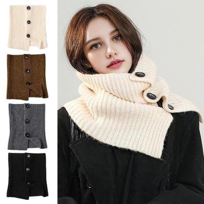 Fake Collar Soft Knitted Turtleneck Pullover Shawl Solid Color Buttons Closure Women Warm High Collar Neck Warmer