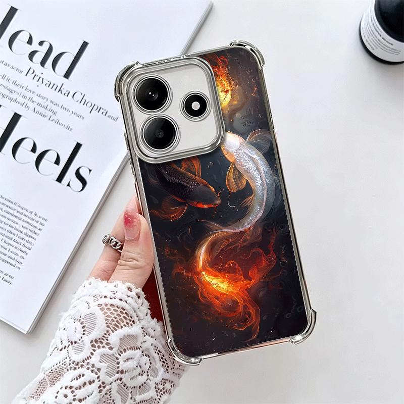 Goldener Karpfen Glücks-Koi Beschichtung Handyhülle Für Xiaomi Redmi Note 14 15 Pro Plus 13 12 11 11S 11T 10 9S 9 5G Sturzfest Airbag Abdeckung