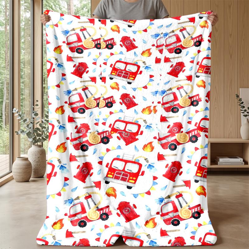 Fire Truck Pattern Theme blanket Lightweight Warm Flannel Blanket Decorative Throw Blanket for Home Decoration