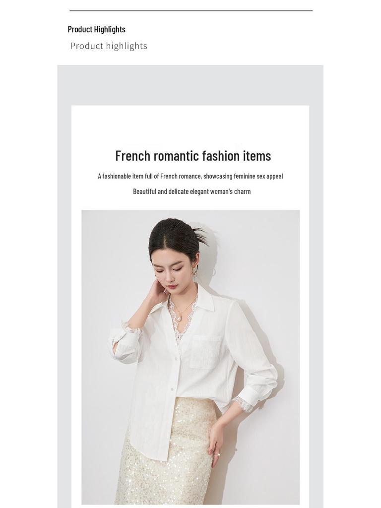Elegant Lace Peter Pan Collar Long Sleeve Cotton Shirt - Women's Fashion 