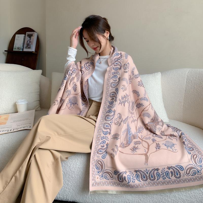 Light Luxury High-End Air Conditioner Shawl With Women'S Imitation Cashmere Jacquard Scarf Versatile Fringed Warm Scarf
