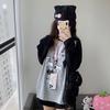 Kawaii Cat Print T-shirts for Women Anime Cartoon Graphic Raglan Sleeve Tops Gothic Japan Style Autumn Cutecore Clothes