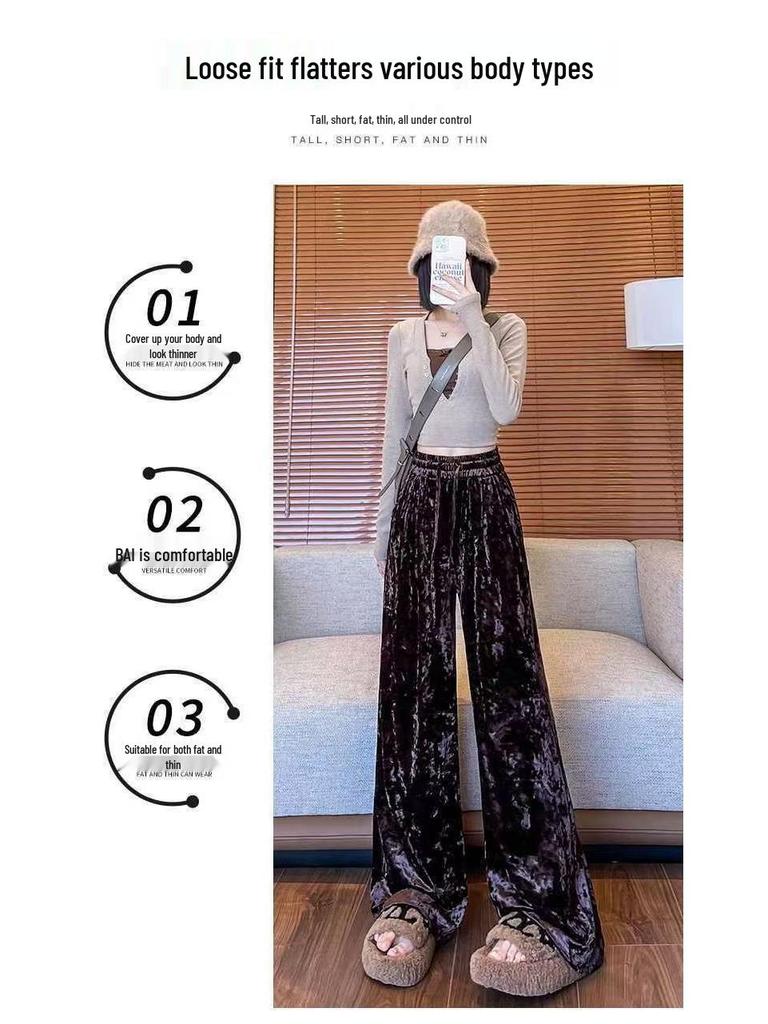 Southeast Asia Plus Size Velvet Wide-leg Pants – Casual, Stylish & Age-reducing with Drawstring
