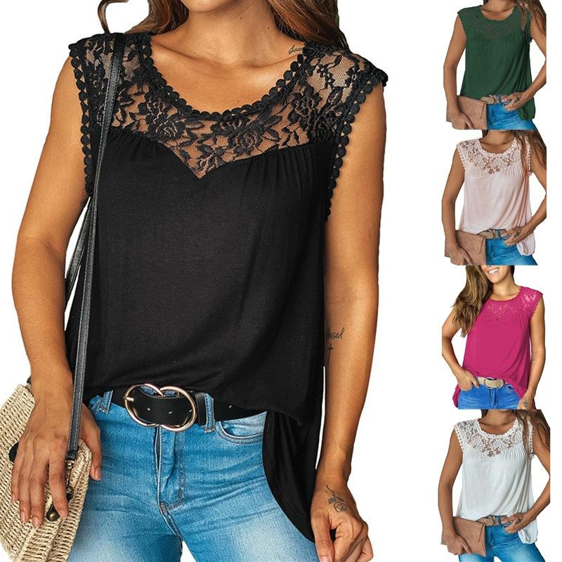 Women Lace Patchwork Sleeveless Loose Casual Vest Top