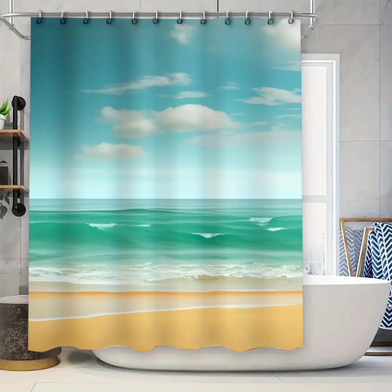 

Современная шторка для душа с морским пейзажем, дизайн «Голубое небо с облаками» для декора ванной комнаты, водонепроницаемый тканевый материал, моющаяся, экологичная 90x180cm