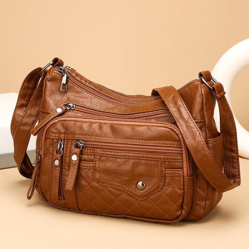 Bolso de Hombro Impermeable de Cuero PU Suave para Mujer Bolso Cruzado Retro Casual Múltiples Bolsillos Gran Capacidad Bolsos Clásicos Versátiles