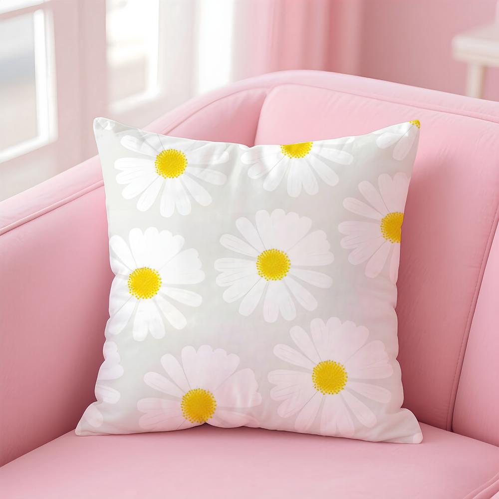 Ssmall Daisy Cushion Cover Pillowcase Short Plush Invisible Zipper Room Sofa Cushion Cover
