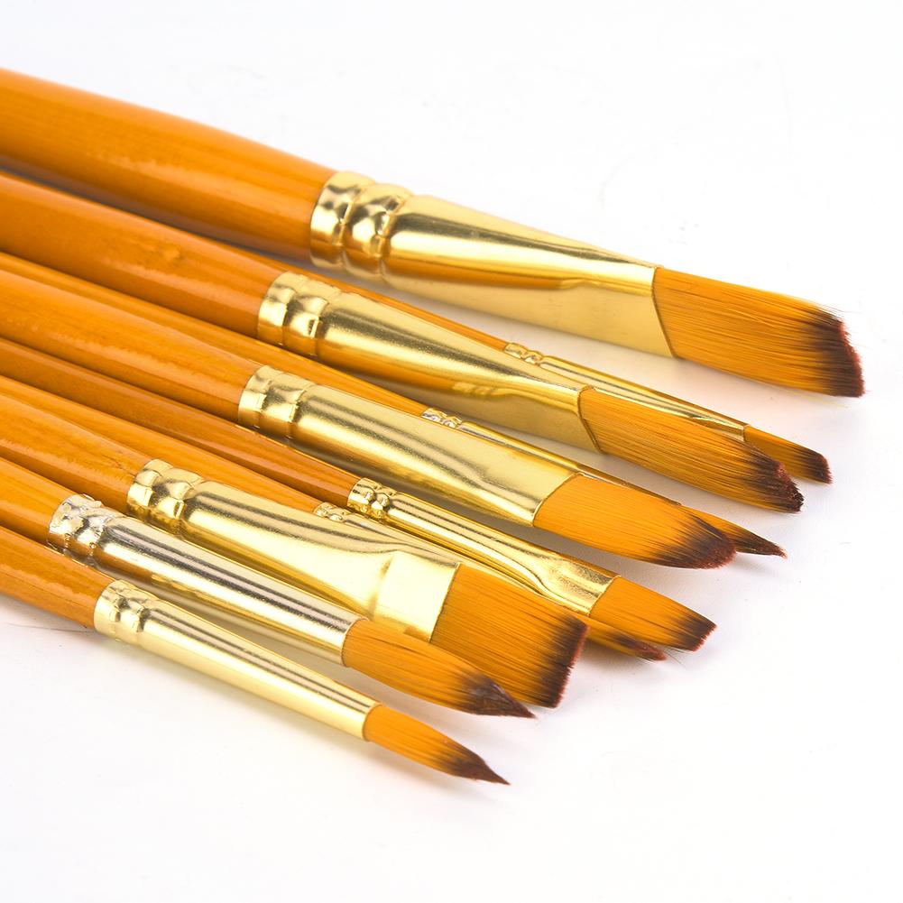 10Pcs Painting Brush Yellow Handle Nylon Hair Gouache Watercolor Drawing Pen Art Supplies