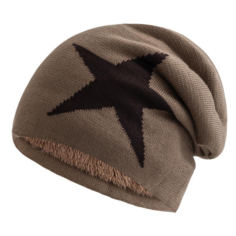 New Unisex Slouchy Winter Hats Five Star Pattern Warm Hats For Men Women Plush Fur Lined Fashion Ski Beanie Cap
