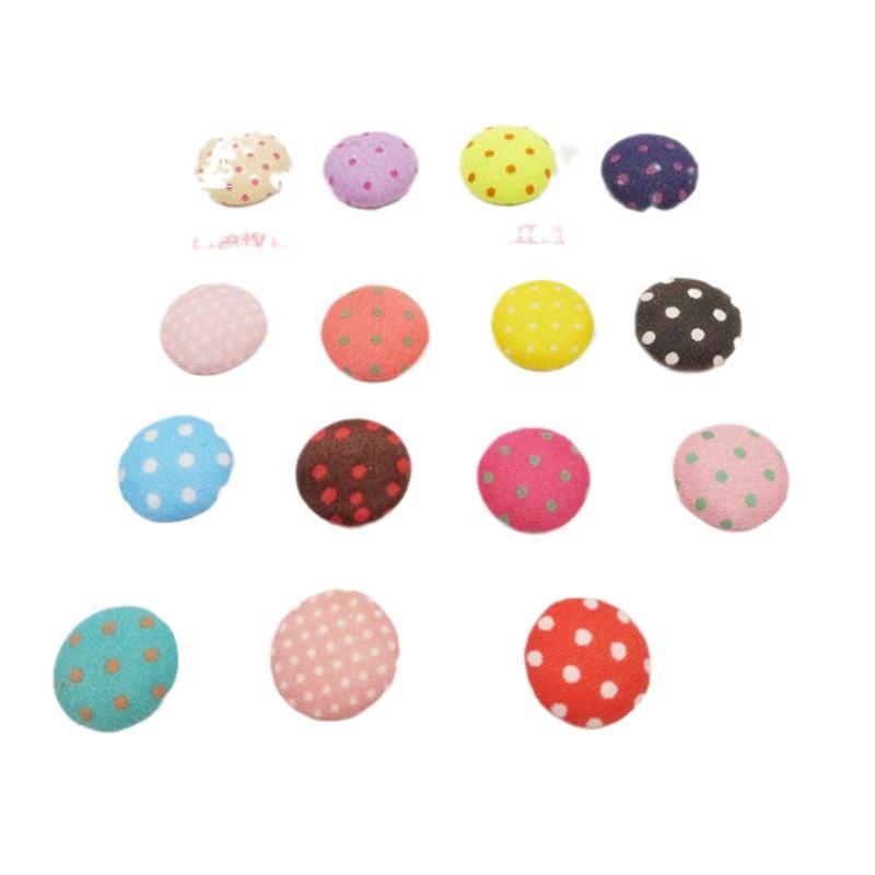 Buton Plat din Material Textil de 15MM: Design Carouri & Puncte Jad de Apă pentru Accesorii Handmade