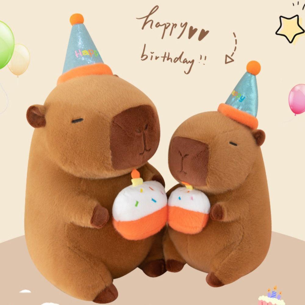 PP Cotton Capybara Plush Toys Happy Birthday Hat Capibara Anime Stuffed Doll  Home Decor Gifts