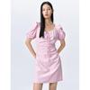 PEACEBIRD Women's French Ruched Waist Bubble Sleeve V-neck A-line Dress