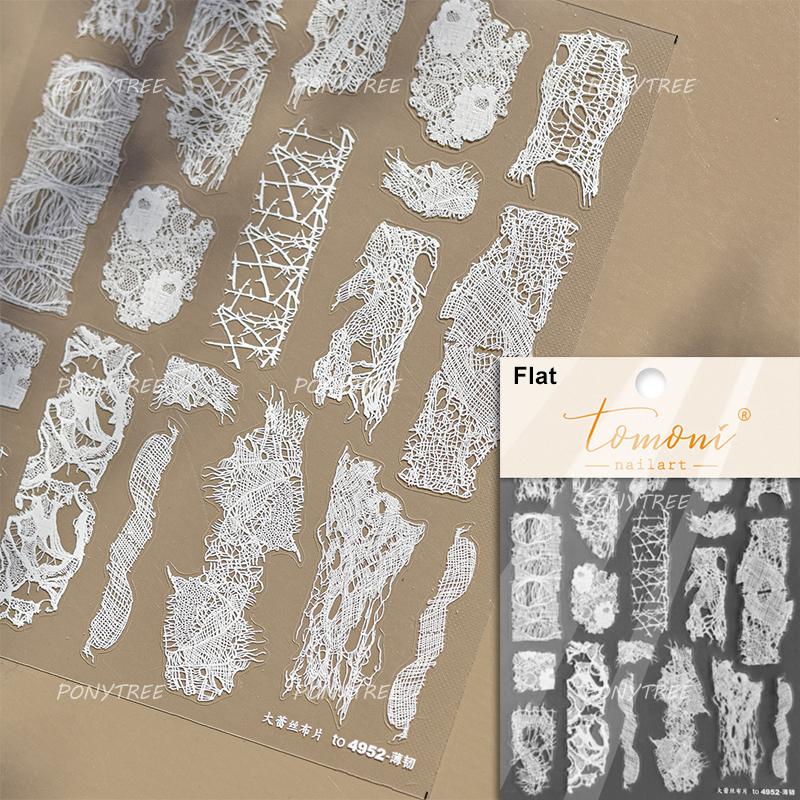 Retro White Lace Fabric Piece Bowknot English Letter Decorative Border Irregular Cloth Block Adhesive Nail Art Stickers Decals