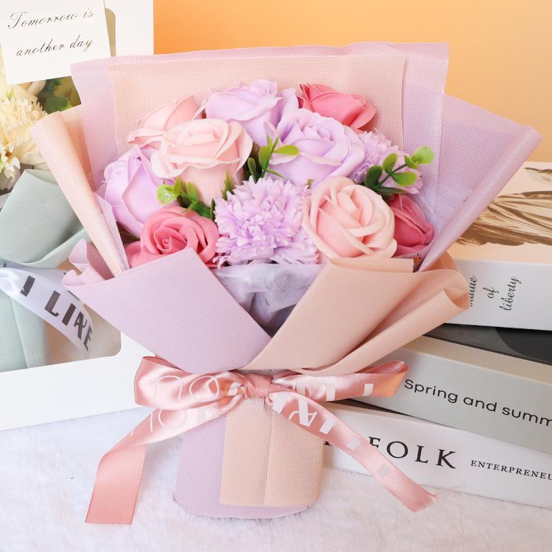 Valentine's Day Qixi Rose Eternal Flower Bouquet Finished Product Premium Feel Carnation Scented Soap Flower Teacher's Day Gift