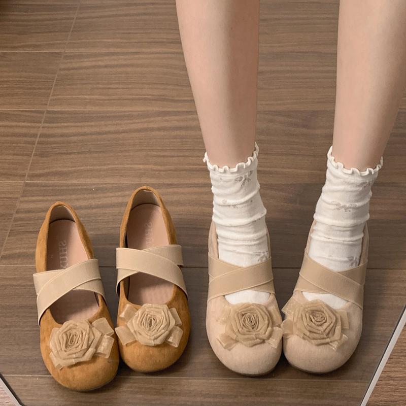Retro Style Thick Heel Flower Women Mary Jane Shoes Ladies Casual Shallow Eelgant Round Toe Shoes