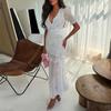 European and American women's clothing 2026 summer new elegant perspective chiffon deep V ruffle edge high waist fishtail dress
