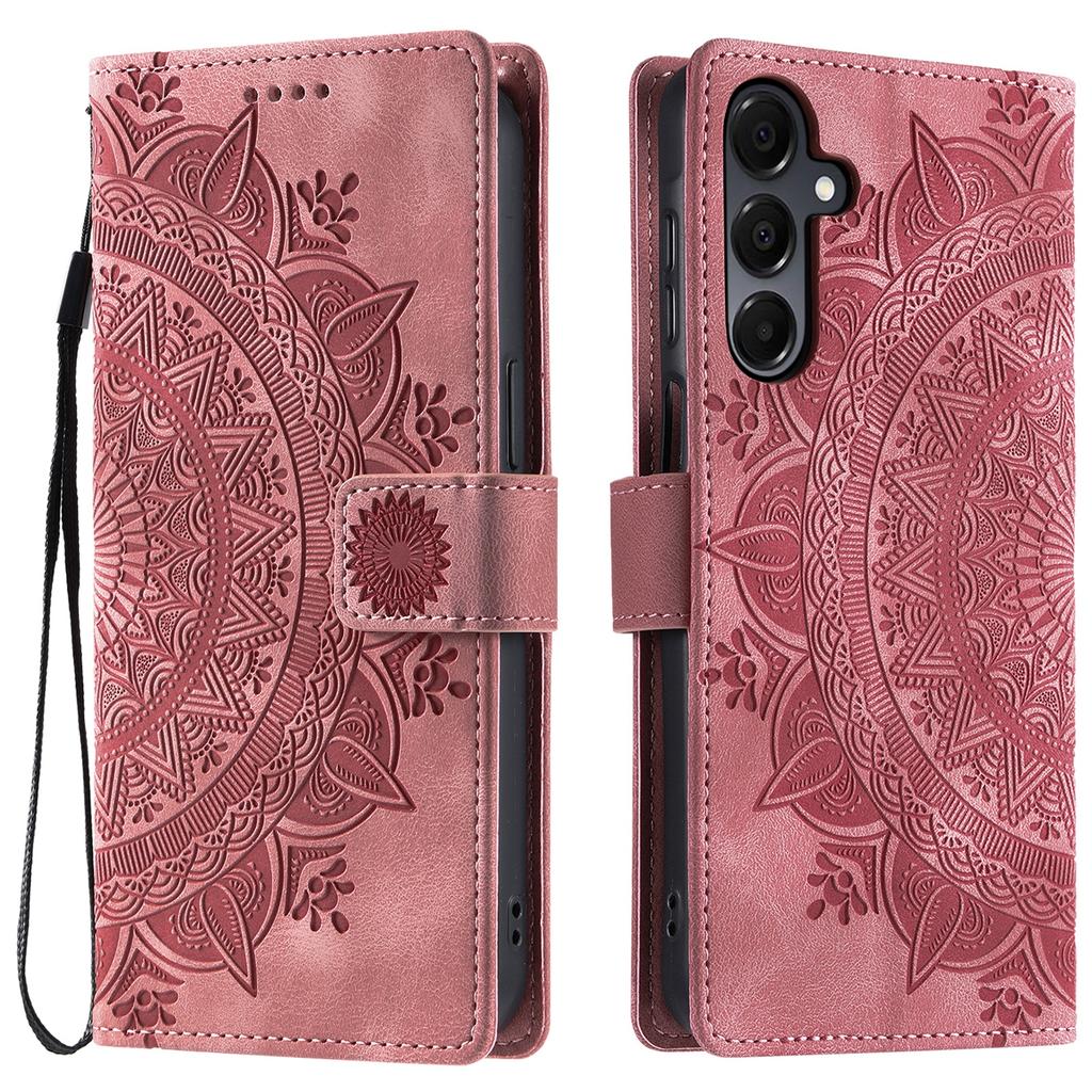 Pouzdro pro Samsung Galaxy A17 s potiskem totemu, s povrchem na dotek jako kůže, peněženkové, kožené, s poutkem na ruku