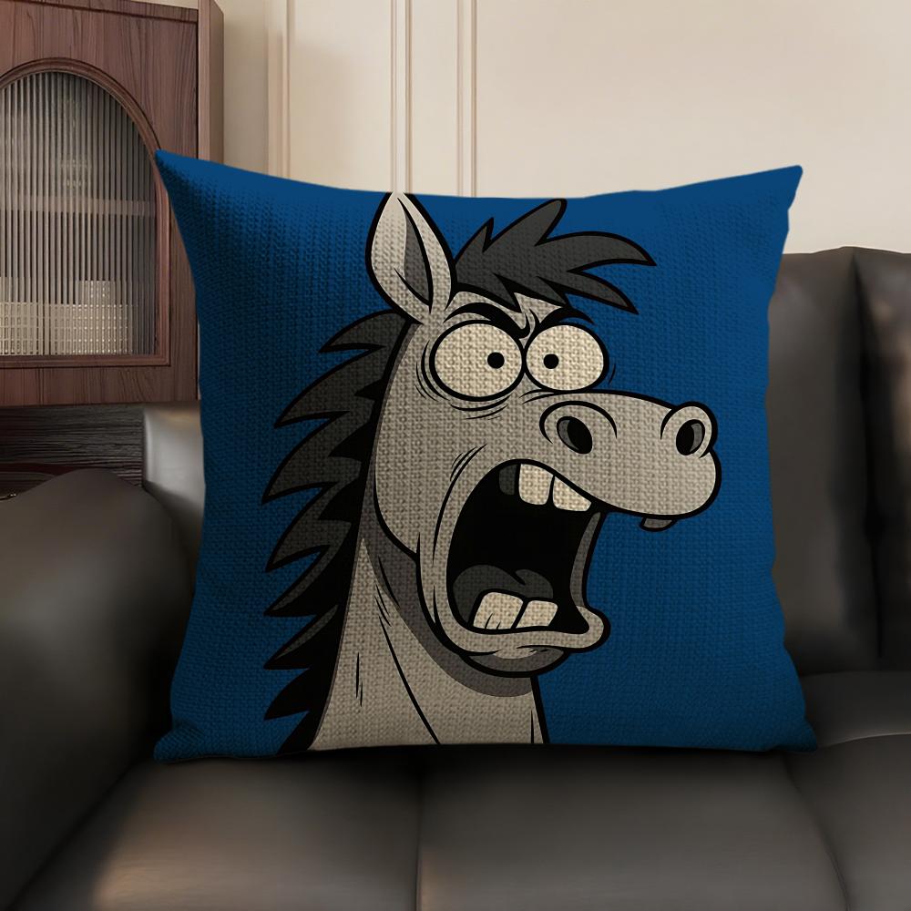 Kids Cartoon Cute Animal Cushion Cover Natural Linen Organic Fabric Double-Sided Printing Sofa Home Decor Gift Pillow Case