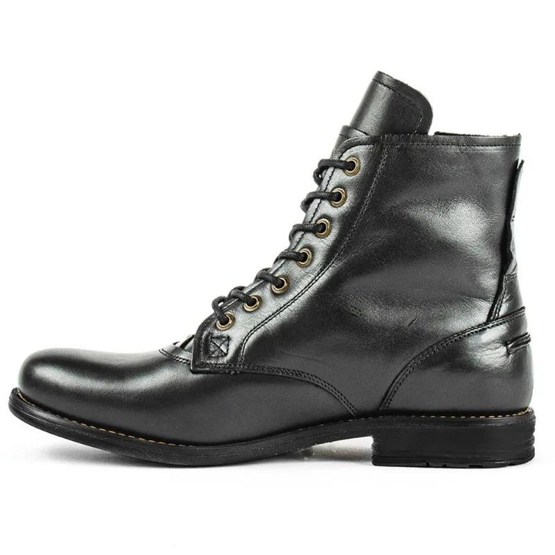 Herren Rutschfeste Motorradstiefel Dicksohlige Ritterstiefel Herren Retro Lederschuhe Outdoor Seitenreißverschluss Trainings-Knöchelstiefel Übergröße