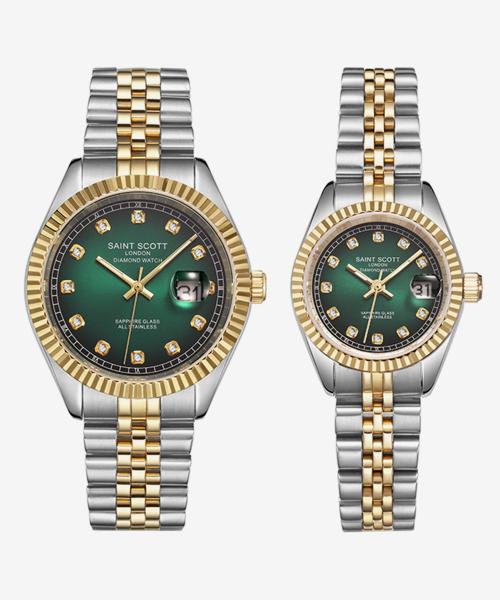 [St. Scott London] St. Scott London Tempus Diamond Couple Watch - Green ST5601MF-GGG ST5601M-GGG
