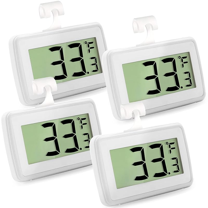 4 Pack Digital Refrigerator Thermometer, Waterproof Freezer Room Thermometer,High Precision Fridge Alarm Thermometer with Hook for Kitchen Home, 4 Pack